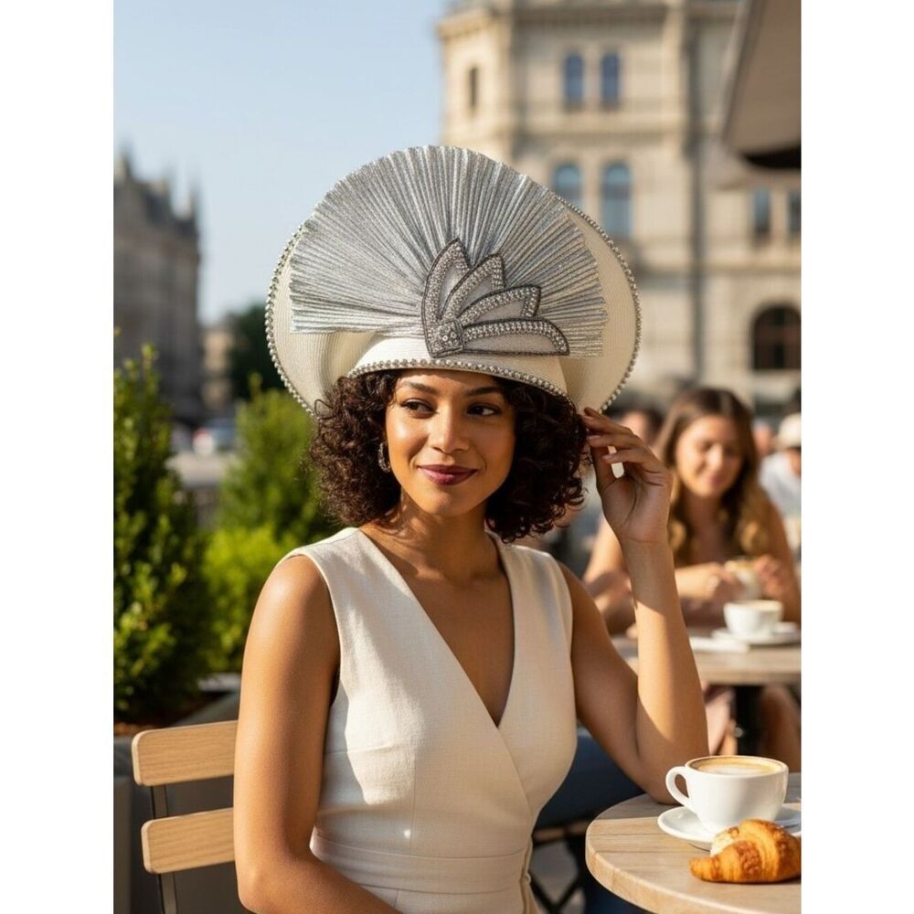 Silver pleated facinator hat